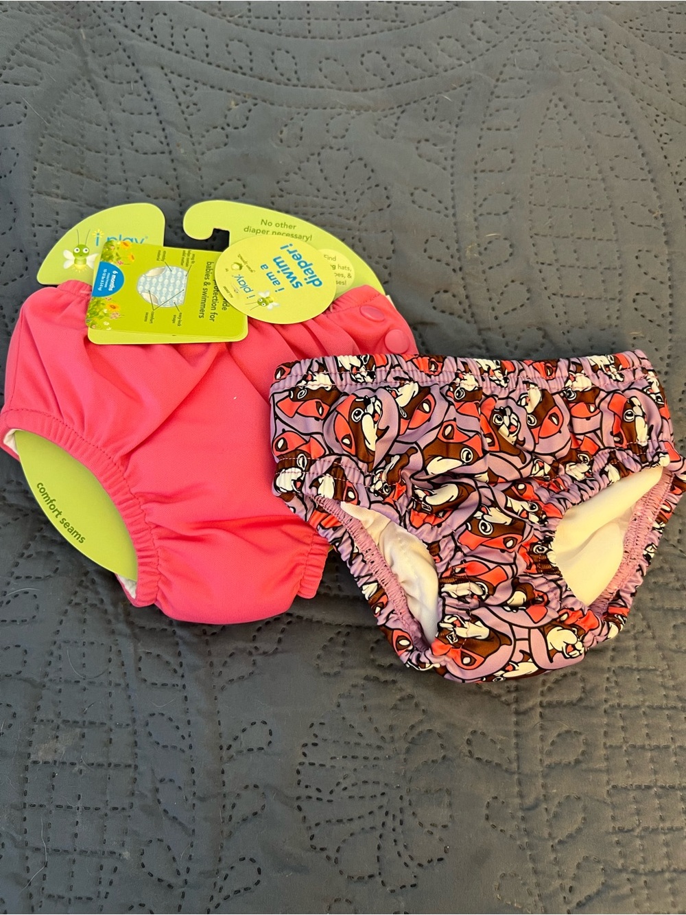NWT 6 month iplay. Bright Pink Swim Diaper with Pink & Multi Bucees